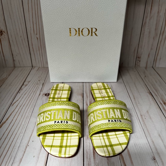 Christian Dior Canvas Check'N'Dior Pop Dway Sandals Chartreuse Sz 36.5 / 6.5 - Picture 5 of 11